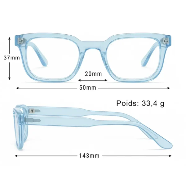 Lunettes Anti lumière bleue BRESCIA dimensions
