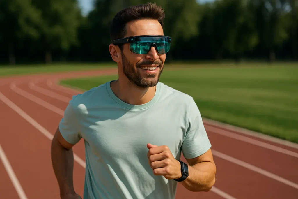 Sportif équipé de lunettes connectées