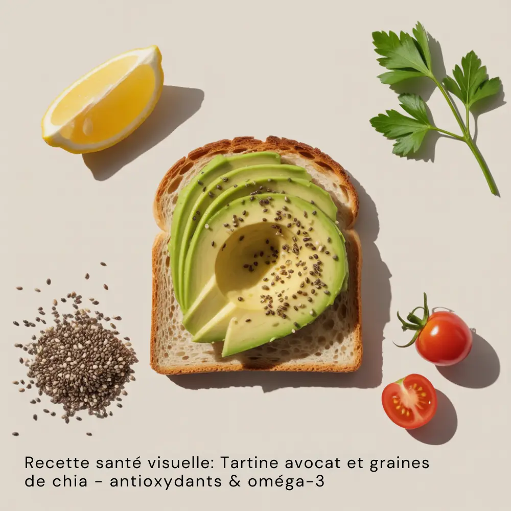 Recette alimentation vision tartine avocat et graines de chia, riche en antioxydants et oméga-3 pour protéger les yeux