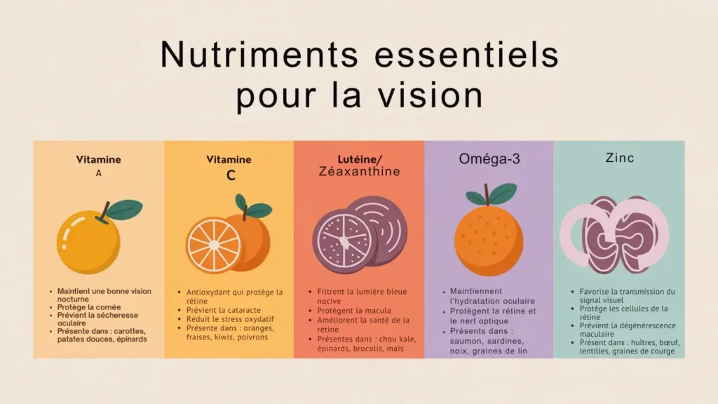 Tableau nutrition santé oculaire vitamines lutéine oméga 3 zinc 