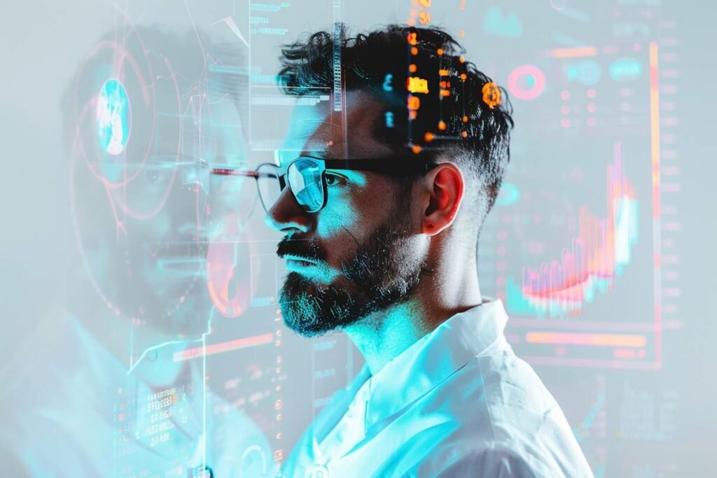 Homme confronté à sa santé oculaires du aux écrans