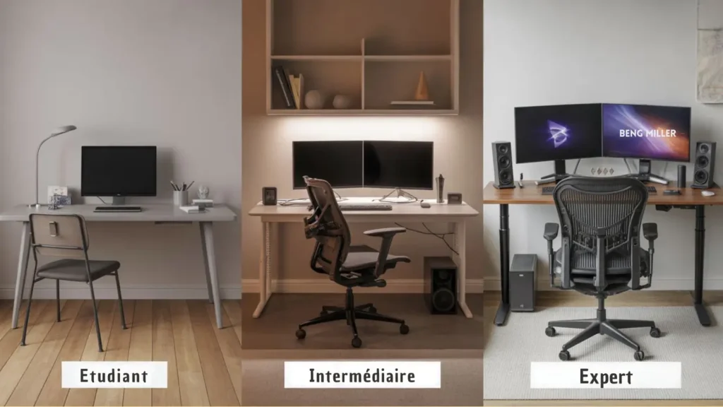 Comparaison trois configurations développeur budget étudiant intermédiaire expert équipements