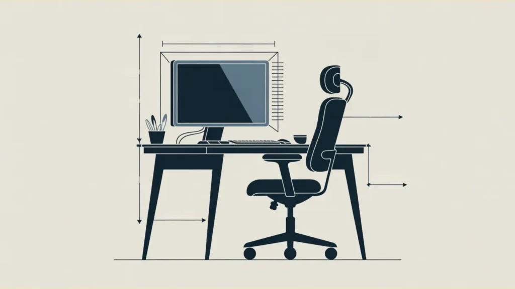 Configuration ergonomique idéale poste télétravail - distance écran 50-70cm, hauteur optimale, posture correcte