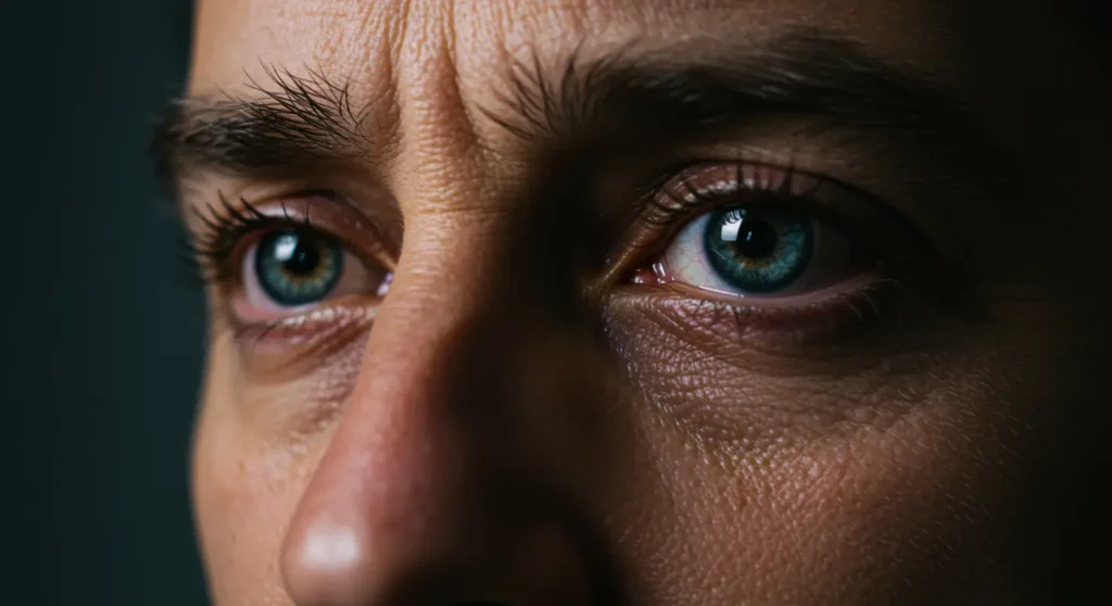 Illustration symptômes fatigue visuelle télétravail - yeux fatigués avec reflet écran ordinateur