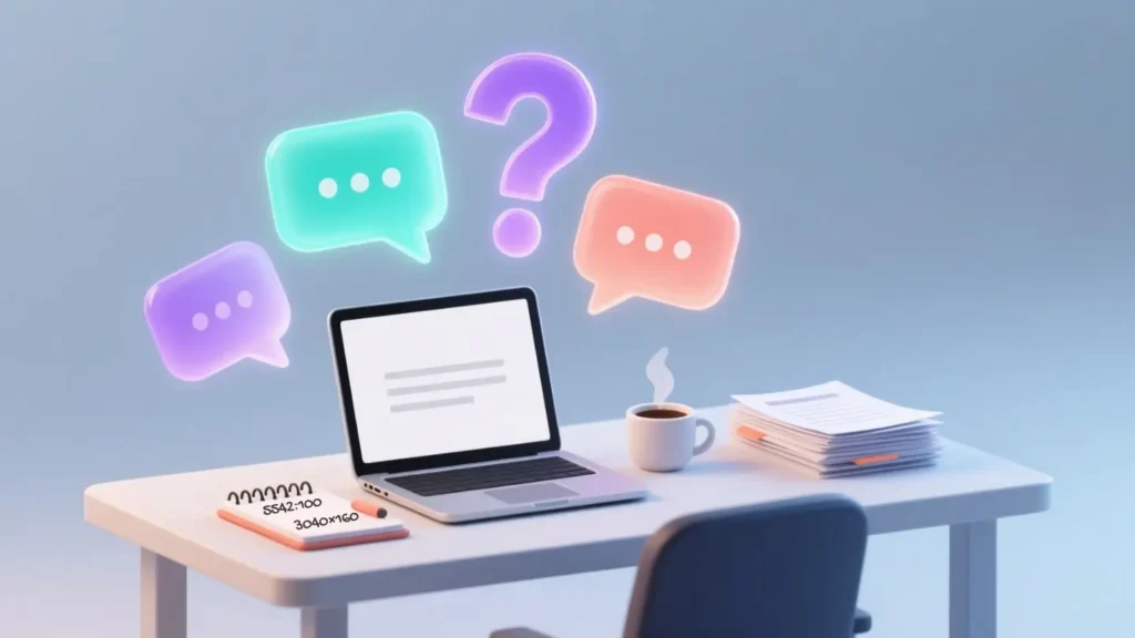 Illustration FAQ bureau avec bulles de questions