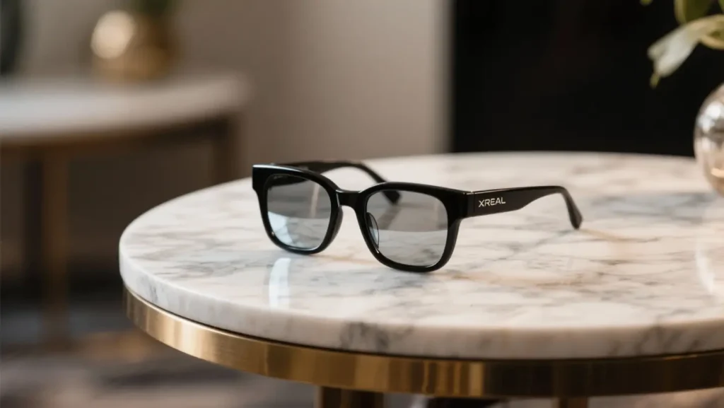 Photo 4K premium - Showcase modèle AR sur surface design moderne, photography produit haute résolution